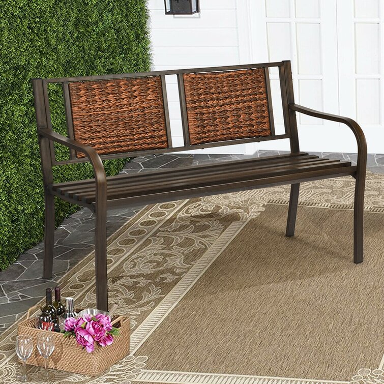 Steel wicker 2025 garden bench